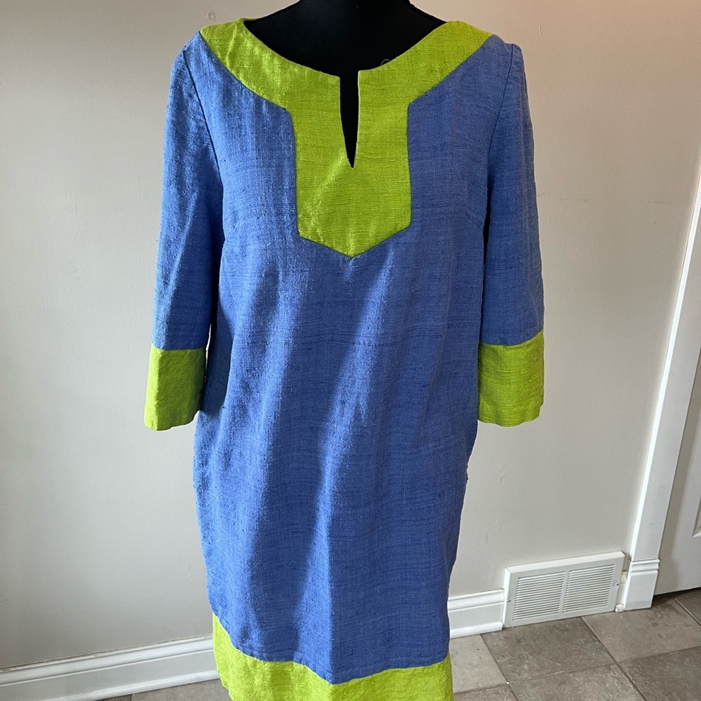 Vintage Amy Matto linen Blue and Green tunic dress